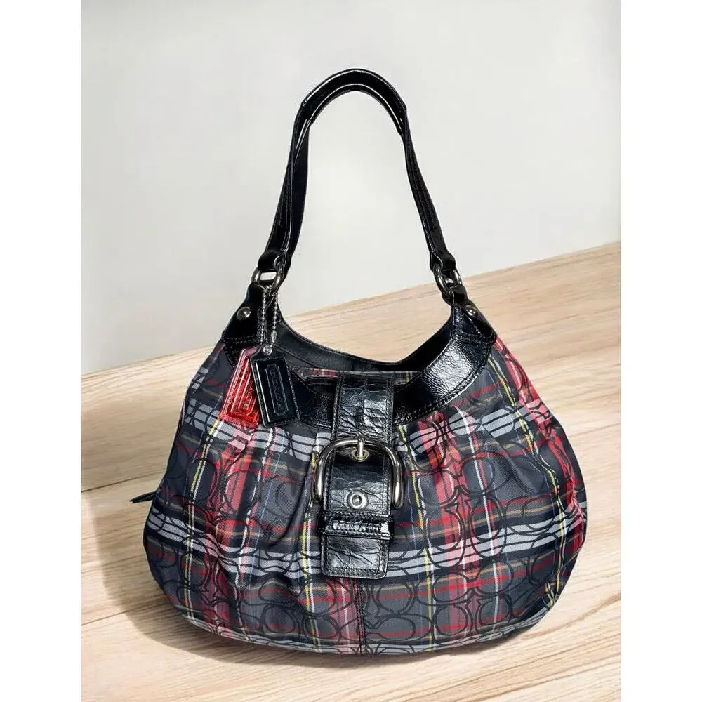 Y2K Coach F15487 Soho Pleated Signature Tartan Hobo Bag 3 Piece Set